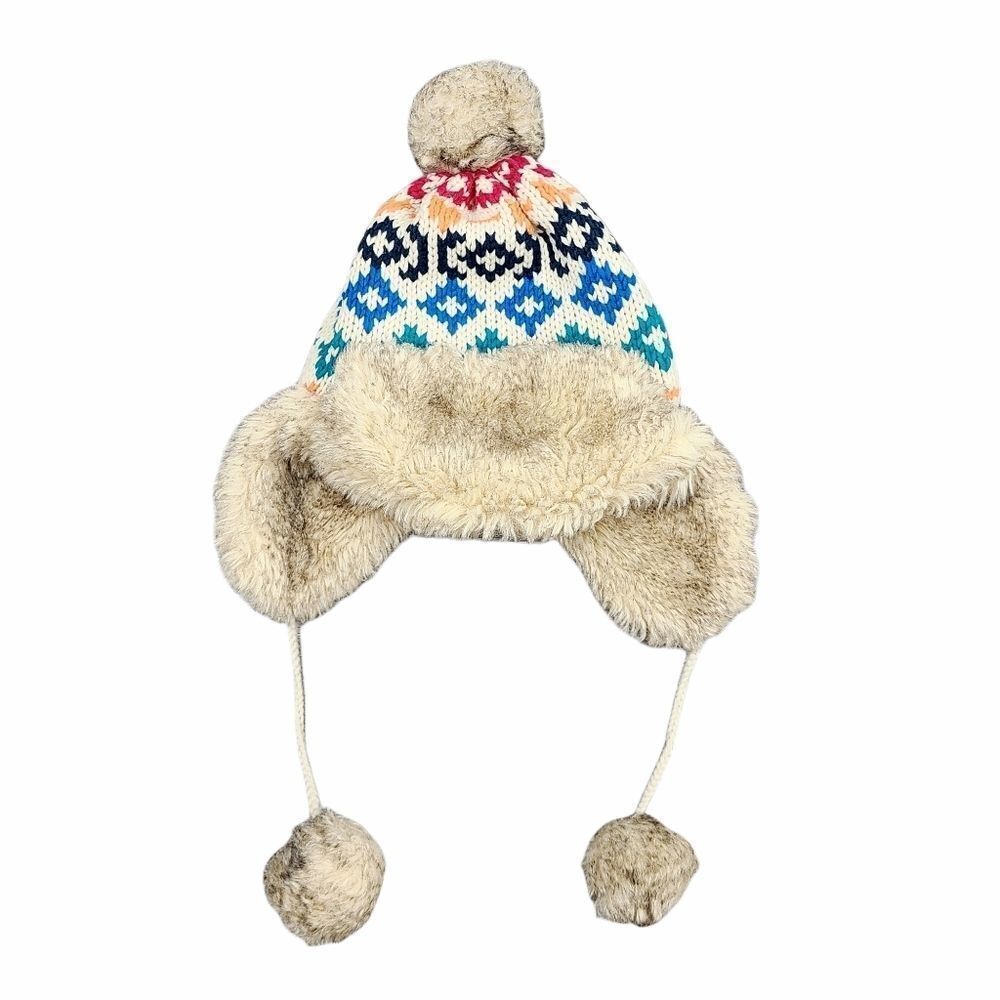 𝅺mexx Kids Fleece Lined Knit Trapper Winter Hat with Pom Poms Medium